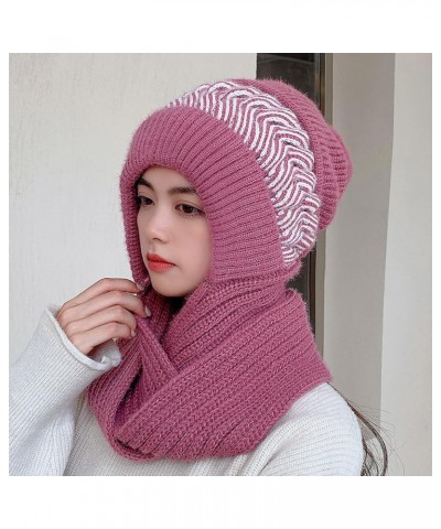 Women Winter Slouchy Knit Warm Hats Wool Cap Scarf Integrated Pullover Cap Cute Parent Child Knitted Hat Lampoon Red $11.35 S...