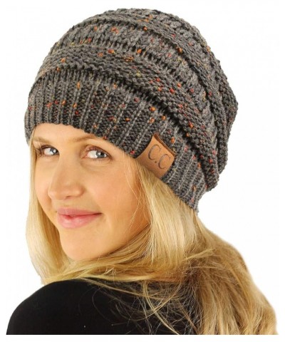 CC Classic Winter Fall Trendy Chunky Stretchy Cable Knit Beanie Hat Confetti Dk. Melange Gray $9.50 Sun Hats