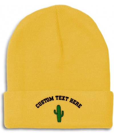 Beanies for Men Cactus B Embroidery Flowers and Plants Color Winter Hats for Women Acrylic Skull Cap 1 Size Yellow Personaliz...