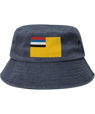 Flag of Manchukuo Bucket Hat for Women Men Summer Travel Sun Hat Outdoor Cap Funny Bucket Hats Navy Blue $10.98 Bucket Hats