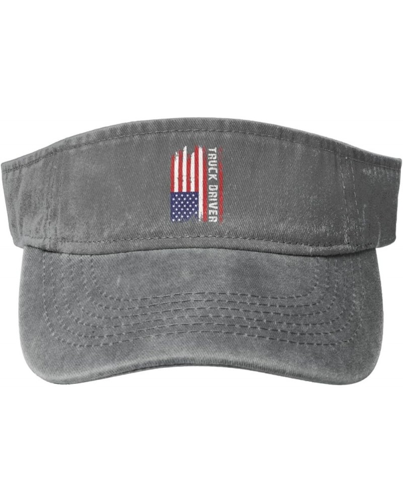 Truck Driver with USA Flag Sun Hat Sun Visor Hats for Women Men Baseball Cap Golf Hats Gray $10.18 Visors