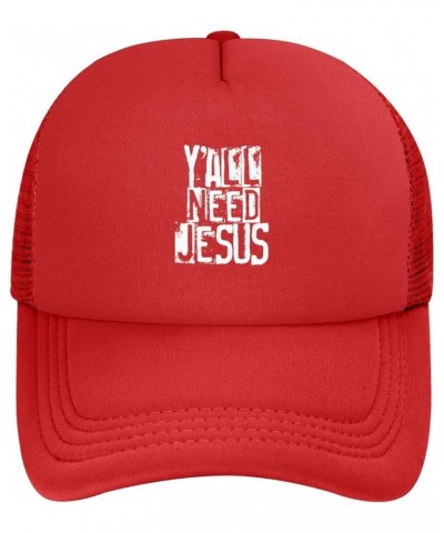 Y'all Need Jesus Baseball Cap Casual Mans Woman's Baseball Hats Adjusting Solid Color Mesh Baseball Cap Red $14.90 Baseball Caps