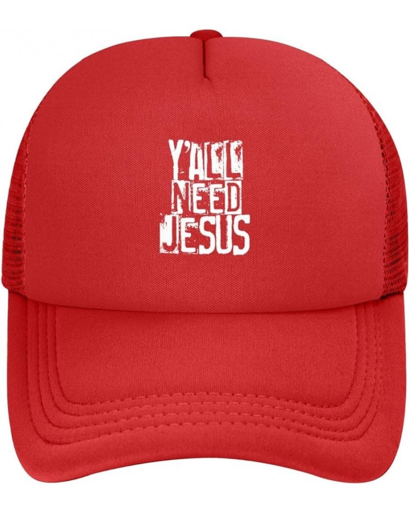 Y'all Need Jesus Baseball Cap Casual Mans Woman's Baseball Hats Adjusting Solid Color Mesh Baseball Cap Red $14.90 Baseball Caps