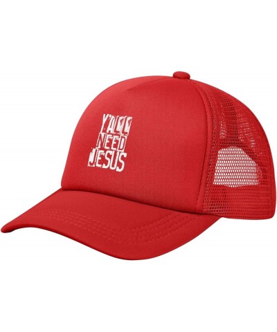 Y'all Need Jesus Baseball Cap Casual Mans Woman's Baseball Hats Adjusting Solid Color Mesh Baseball Cap Red $14.90 Baseball Caps