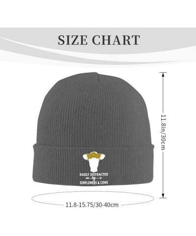 Distracted by Sunflowers Cows Winter Knitted Hat Soft Warm Beanie Hat Black Deep Heather $11.99 Skullies & Beanies