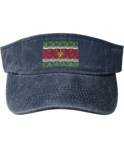 Suriname Flag with Polygon Effect Sun Visor Hats for Women Men Adjustable Cotton Sun Hat Golf Cap Navy Blue $13.61 Visors