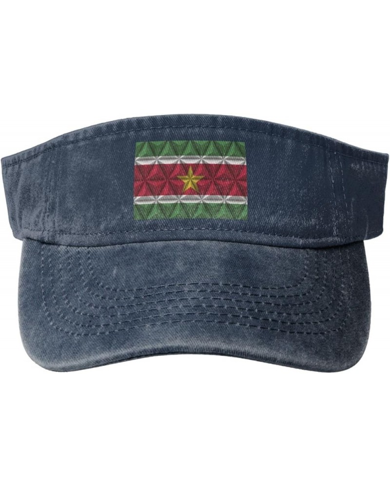 Suriname Flag with Polygon Effect Sun Visor Hats for Women Men Adjustable Cotton Sun Hat Golf Cap Navy Blue $13.61 Visors