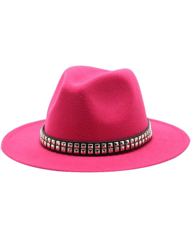 Sun Hat Womens Wool Fedoras for Women Wide Brim Top Hat Felt Elegant Ladies Jazz Cap Female Solid Winter Rose Pink $15.07 Fed...