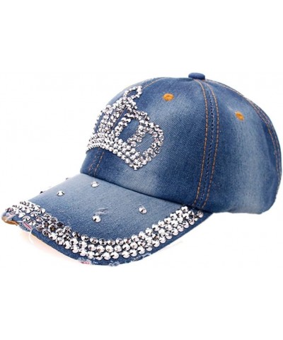 Snapback Baseball Crown Hip Hat Women Hop Rhinestone Flat Denim Cap Men Baseball Caps Dime Hat Blue-2 $12.99 Baseball Caps