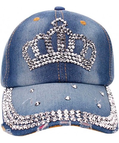 Snapback Baseball Crown Hip Hat Women Hop Rhinestone Flat Denim Cap Men Baseball Caps Dime Hat Blue-2 $12.99 Baseball Caps