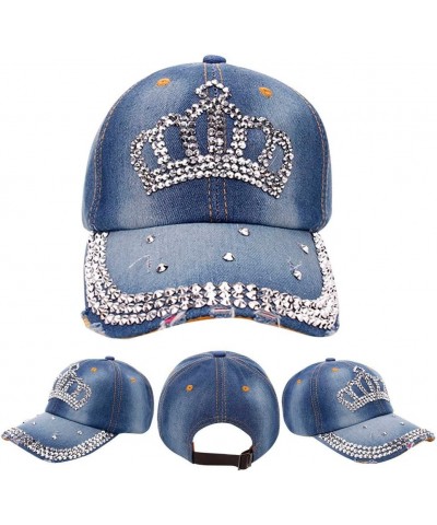 Snapback Baseball Crown Hip Hat Women Hop Rhinestone Flat Denim Cap Men Baseball Caps Dime Hat Blue-2 $12.99 Baseball Caps