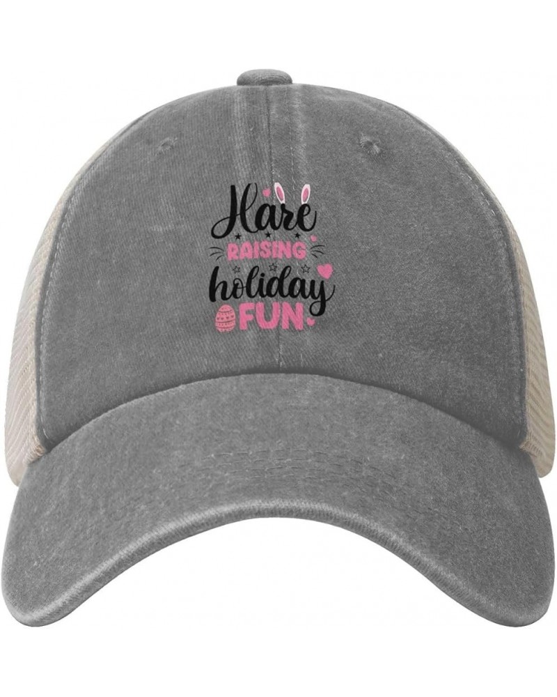 Easter Hare Raising Holiday Fun Baseball Cap for Women Mens Hats Retro Mesh Caps Dad Hat Gray $12.14 Baseball Caps