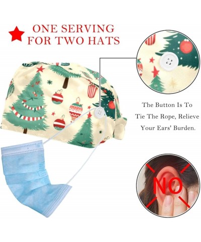 Christmas Tree 2 Pcs Scrub Cap Working Cap with Buttons One Size Adjustable Nurse Hat for Woman Man Color 5 $8.79 Skullies & ...