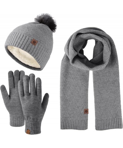 Mens Winter Beanie Hats Scarf Set Warm Wool Knitted Thick Cute Wool Hat Gloves Sets Mittens Scarves Sets Grey $21.46 Scarves