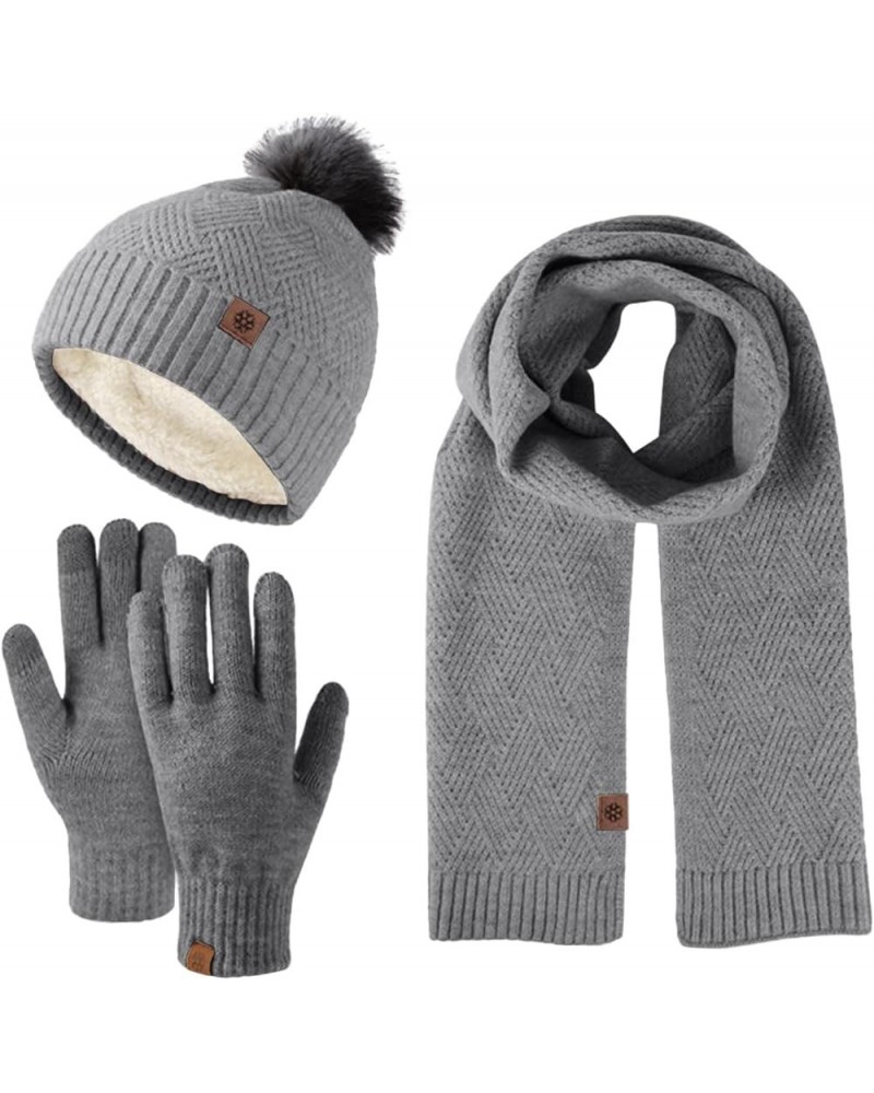 Mens Winter Beanie Hats Scarf Set Warm Wool Knitted Thick Cute Wool Hat Gloves Sets Mittens Scarves Sets Grey $21.46 Scarves