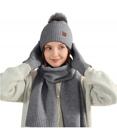 Mens Winter Beanie Hats Scarf Set Warm Wool Knitted Thick Cute Wool Hat Gloves Sets Mittens Scarves Sets Grey $21.46 Scarves