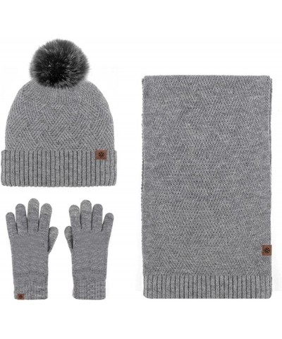 Mens Winter Beanie Hats Scarf Set Warm Wool Knitted Thick Cute Wool Hat Gloves Sets Mittens Scarves Sets Grey $21.46 Scarves