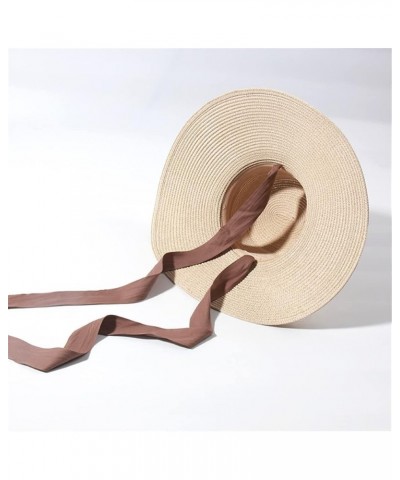 Large Brim Beach Hats for Women Floppy Summer Sunshade Hats with Neck Strap Vacation Oversized Hat Beige 57cm Head Size $19.2...