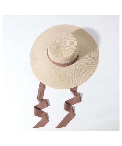 Large Brim Beach Hats for Women Floppy Summer Sunshade Hats with Neck Strap Vacation Oversized Hat Beige 57cm Head Size $19.2...