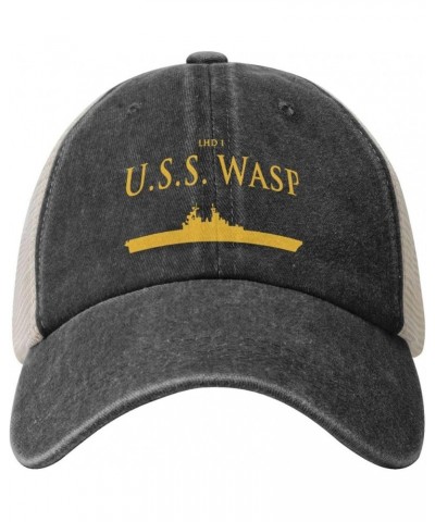 Lhd 1 USS Wasp Unisex Cowboy Mesh Baseball Cap Sandwich Cap Denim Hats Baseball Cap Black One Size $12.17 Baseball Caps