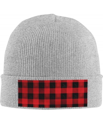 Women Men Knit Beanie Hat Soft Warm Winter Hat Skull Cap Mens Slouchy Beanie Red Black Buffalo Check Plaid Pattern Gray $10.0...