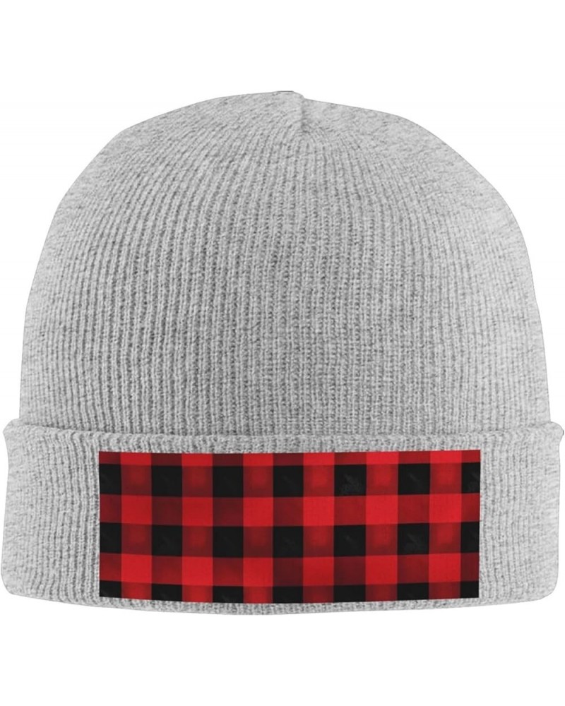 Women Men Knit Beanie Hat Soft Warm Winter Hat Skull Cap Mens Slouchy Beanie Red Black Buffalo Check Plaid Pattern Gray $10.0...