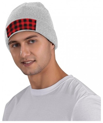 Women Men Knit Beanie Hat Soft Warm Winter Hat Skull Cap Mens Slouchy Beanie Red Black Buffalo Check Plaid Pattern Gray $10.0...