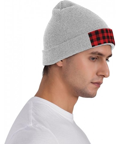 Women Men Knit Beanie Hat Soft Warm Winter Hat Skull Cap Mens Slouchy Beanie Red Black Buffalo Check Plaid Pattern Gray $10.0...