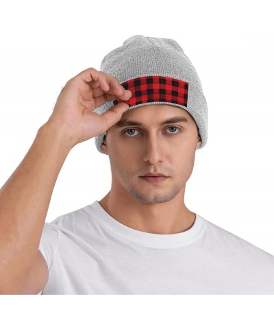 Women Men Knit Beanie Hat Soft Warm Winter Hat Skull Cap Mens Slouchy Beanie Red Black Buffalo Check Plaid Pattern Gray $10.0...