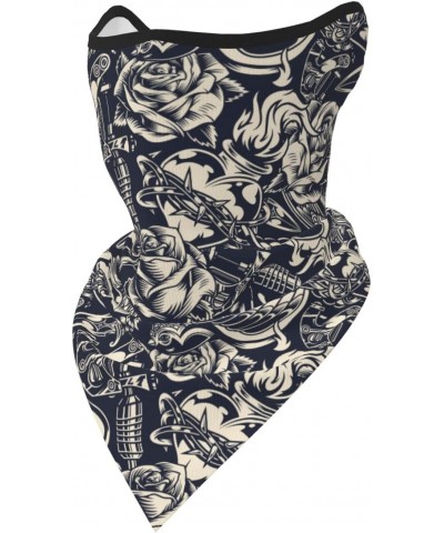 Vintage Tattoos Pattern Hanging Ears Triangle Neck Gaiter Scarf Mesh Face Mask Bandana Balaclava Gaiter Face Cover Scarf Head...