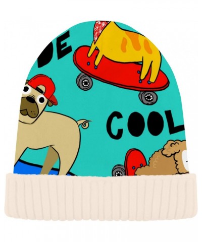 Skateboard Dogs Beanie Hat Slouchy for Women Men Double Side Wear Skully Cap Knitting Kit Thick Soft Warm for Cold Weather, B...