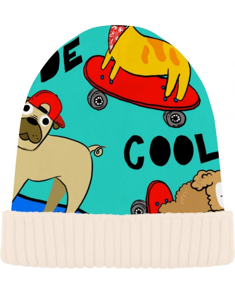 Skateboard Dogs Beanie Hat Slouchy for Women Men Double Side Wear Skully Cap Knitting Kit Thick Soft Warm for Cold Weather, B...