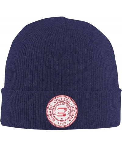 Wabash College Logo Beanie Hat for Men and Women Winter Warm Hats Knit Slouchy Thick Skull Cap Navy Blue $7.53 Skullies & Bea...