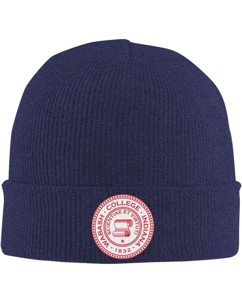 Wabash College Logo Beanie Hat for Men and Women Winter Warm Hats Knit Slouchy Thick Skull Cap Navy Blue $7.53 Skullies & Bea...