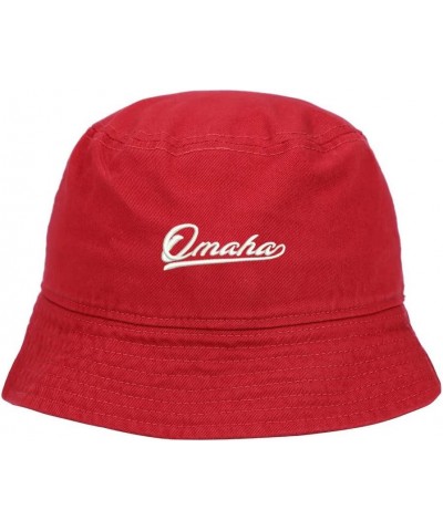 Mens Bucket Hat Omaha City - NE Embroidered Washed Cotton Classic Bucket Hat Red $12.56 Bucket Hats