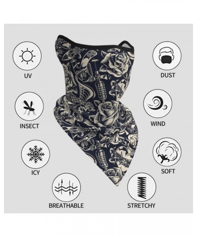 Vintage Tattoos Pattern Hanging Ears Triangle Neck Gaiter Scarf Mesh Face Mask Bandana Balaclava Gaiter Face Cover Scarf Head...