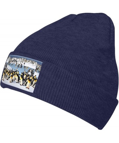 Happy Penguin Print Beanie Hat Gift Knitted Hat for Men Women,Lightweight,Elastic, Suitable for Travel Navy Blue $11.15 Skull...