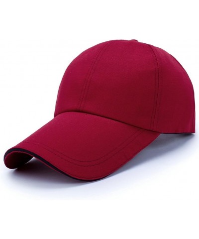 Unisex Long Brim Baseball Cap Cotton Adjustable Outdoor Sun Hat Large Visor Anti-UV Solid Burgundy $10.19 Visors