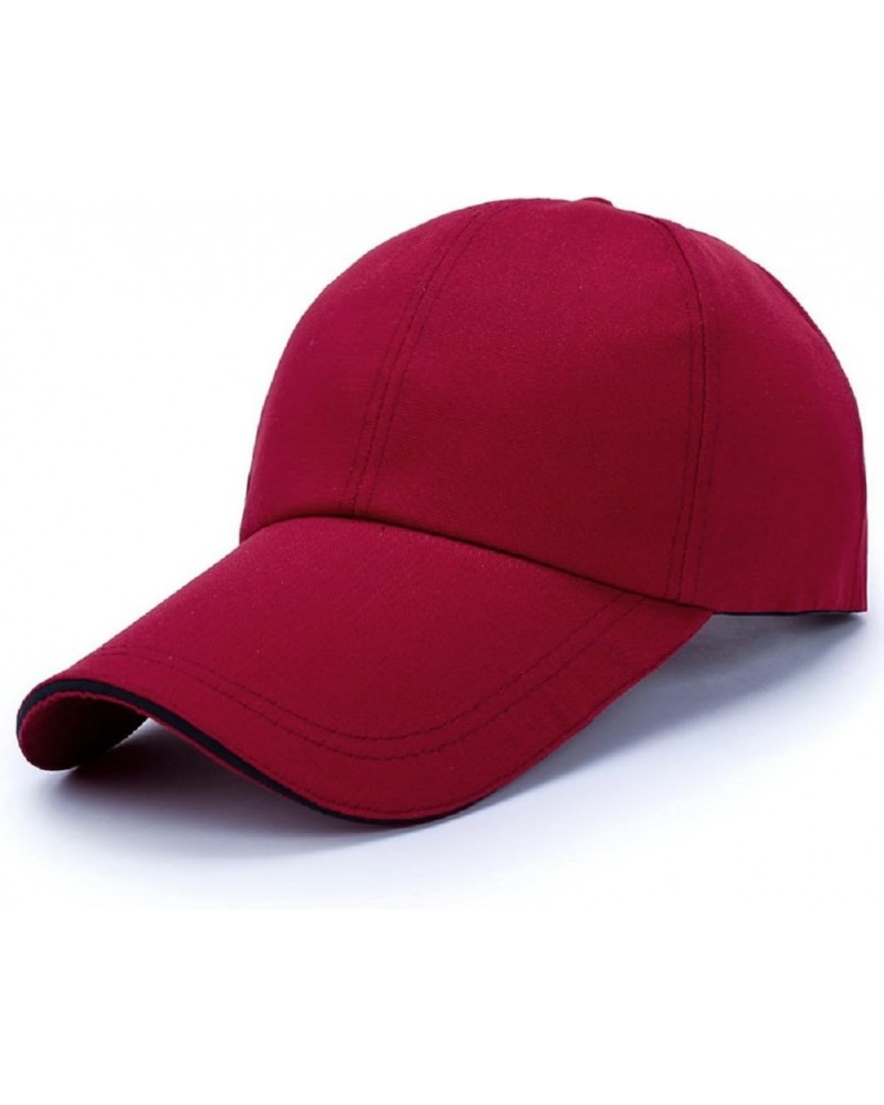 Unisex Long Brim Baseball Cap Cotton Adjustable Outdoor Sun Hat Large Visor Anti-UV Solid Burgundy $10.19 Visors