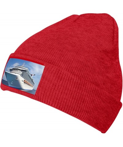 Beanie for Women Cruise Ship Print Knitted Hat Men Winter Beanies Soft Knit Hats Warm Beanie Cap Red $11.03 Skullies & Beanies