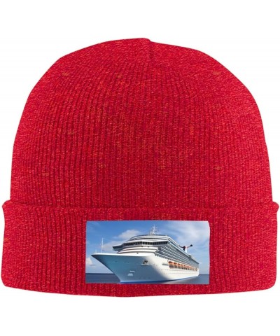 Beanie for Women Cruise Ship Print Knitted Hat Men Winter Beanies Soft Knit Hats Warm Beanie Cap Red $11.03 Skullies & Beanies