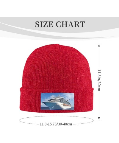 Beanie for Women Cruise Ship Print Knitted Hat Men Winter Beanies Soft Knit Hats Warm Beanie Cap Red $11.03 Skullies & Beanies