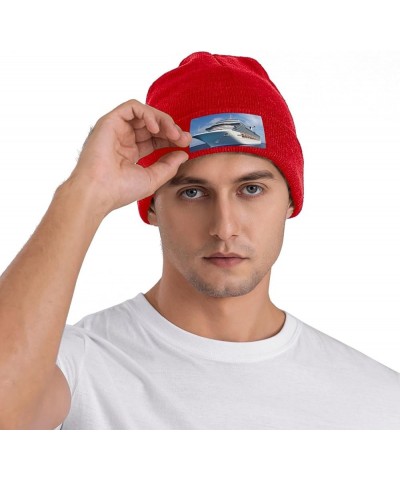 Beanie for Women Cruise Ship Print Knitted Hat Men Winter Beanies Soft Knit Hats Warm Beanie Cap Red $11.03 Skullies & Beanies