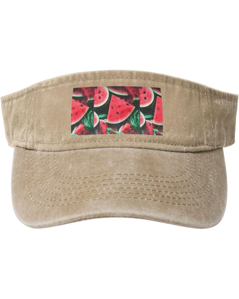 Red Watermelon Print Stylish Denim Open-Top Sun Hat for Everyday Wear and Sports $15.32 Sun Hats