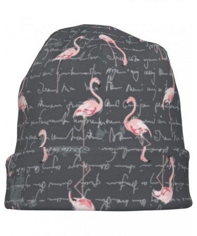 Flamingo Flock Grey Grunge Women's Men's Knit Hat Fashion Beanies Hat Warm Hedging Cap Skull Hat Cancer Chemo Cap $29.14 Skul...