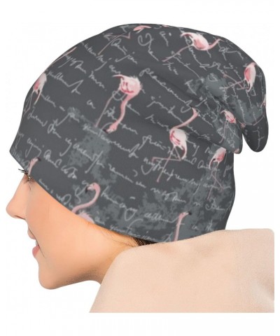 Flamingo Flock Grey Grunge Women's Men's Knit Hat Fashion Beanies Hat Warm Hedging Cap Skull Hat Cancer Chemo Cap $29.14 Skul...