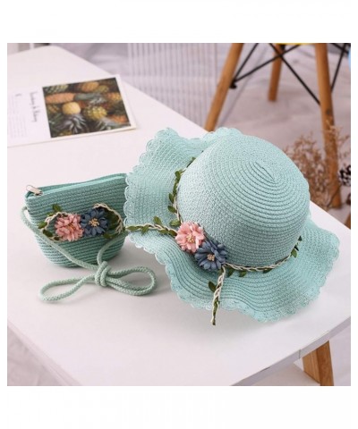 Little Girls Summer Hat Bag Set Flower Hats with Pocket Shoulder Bag Summer Kids Sun Hats Independence Day Birthday Mint Gree...