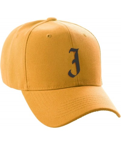 Structured Baseball Hat Cap Curved Visor Black Old English Font Alphabet A to Z Gold Letter J $11.49 Baseball Caps