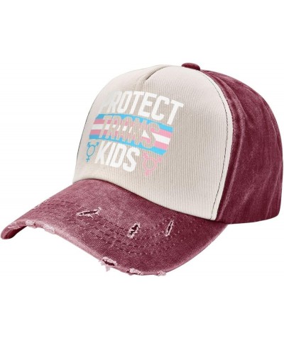 Protect Trans Kids Adult Washed Cowboy Hat Baseball Hat Outdoor Travel Hat Denim Hat Dark Red $13.37 Cowboy Hats