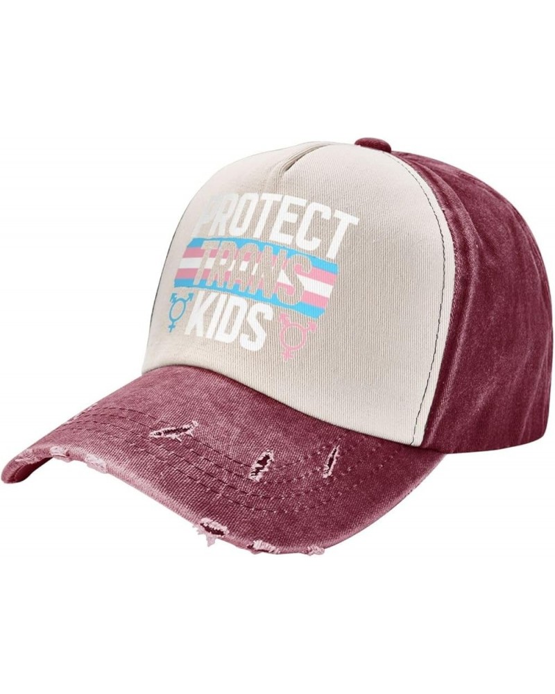 Protect Trans Kids Adult Washed Cowboy Hat Baseball Hat Outdoor Travel Hat Denim Hat Dark Red $13.37 Cowboy Hats